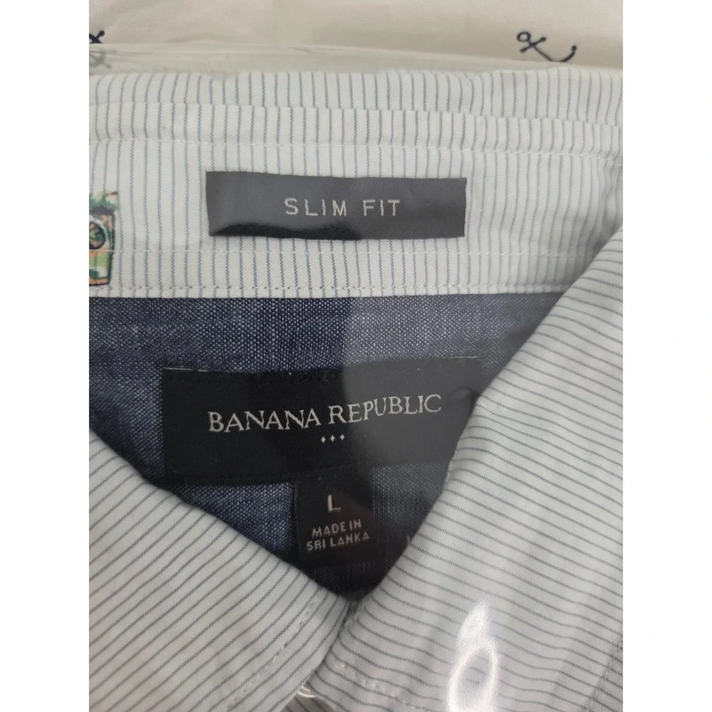 Banana Republic Slim Fit Short sleeve Button Shirt Stripes Succulent Plant L‎